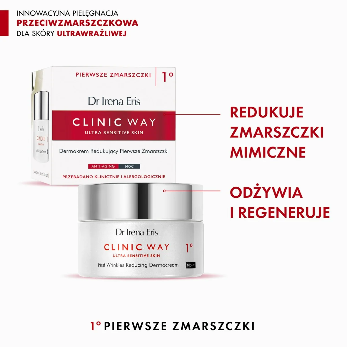 Clinic Way dermokrem redukujący pierwsze zmarszczki na noc, 50 ml