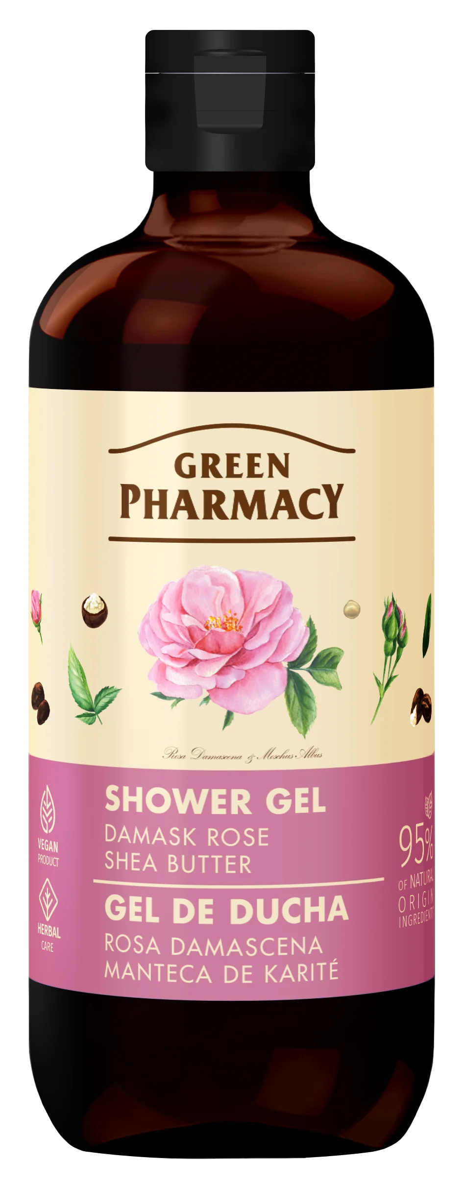 Green Pharmacy, żel pod prysznic, Róża damasceńska i Masło shea, 500 ml