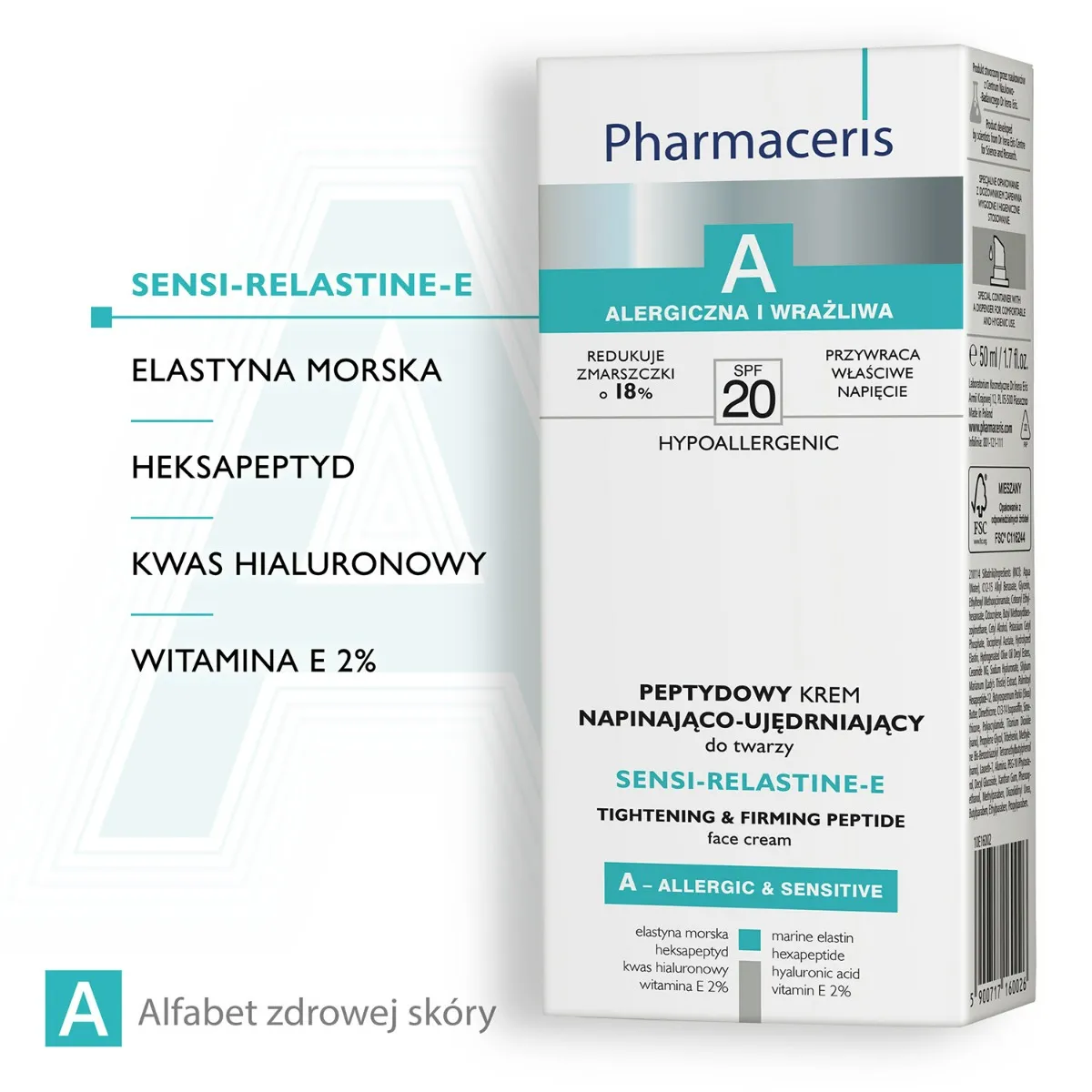 Pharmaceris A Sensi-relastine-e, peptydowy krem napinająco-ujędrniający, SPF 20 / 50 ml 