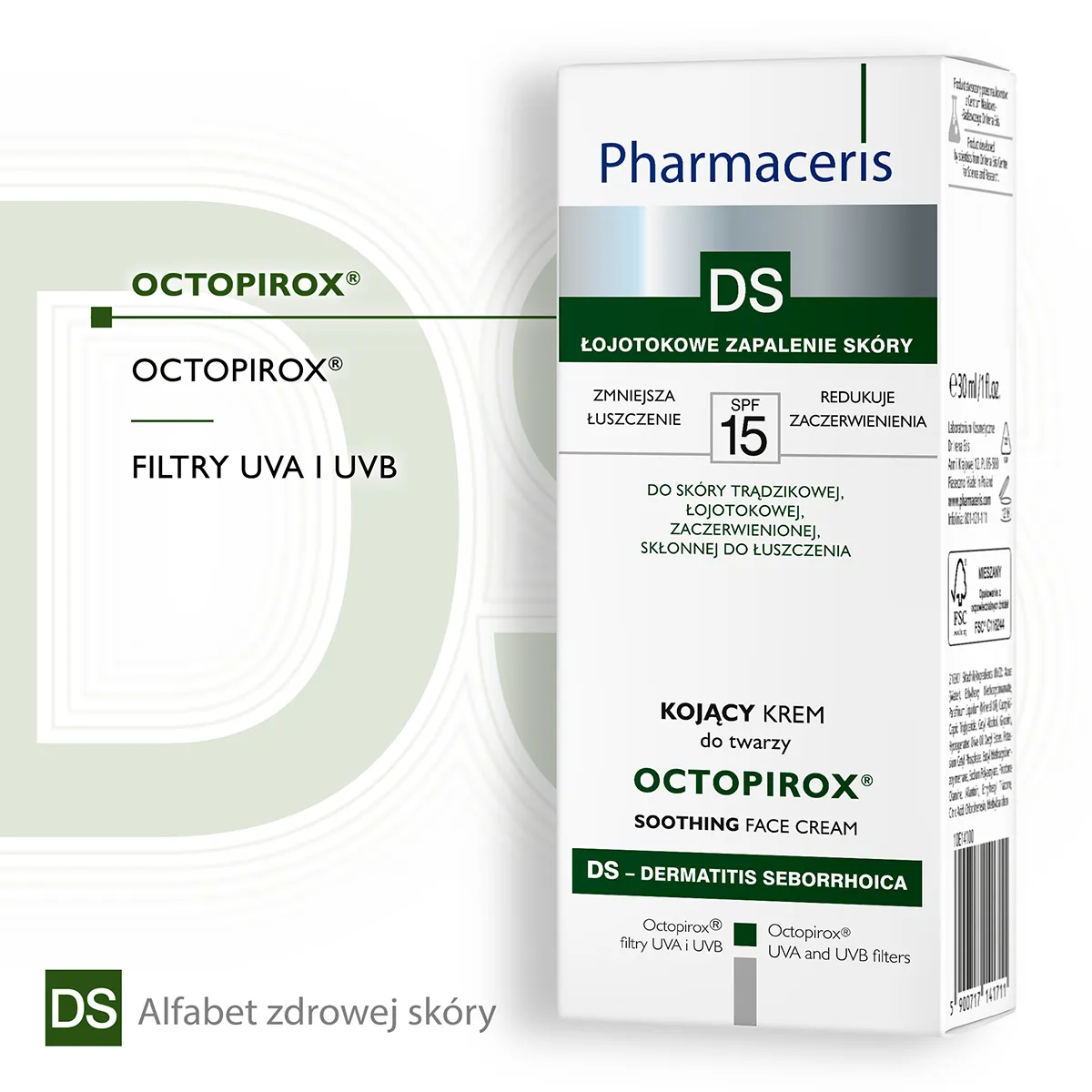 Pharmaceris DS Octopirox, kojący krem do twarzy SPF 15, 30 ml 