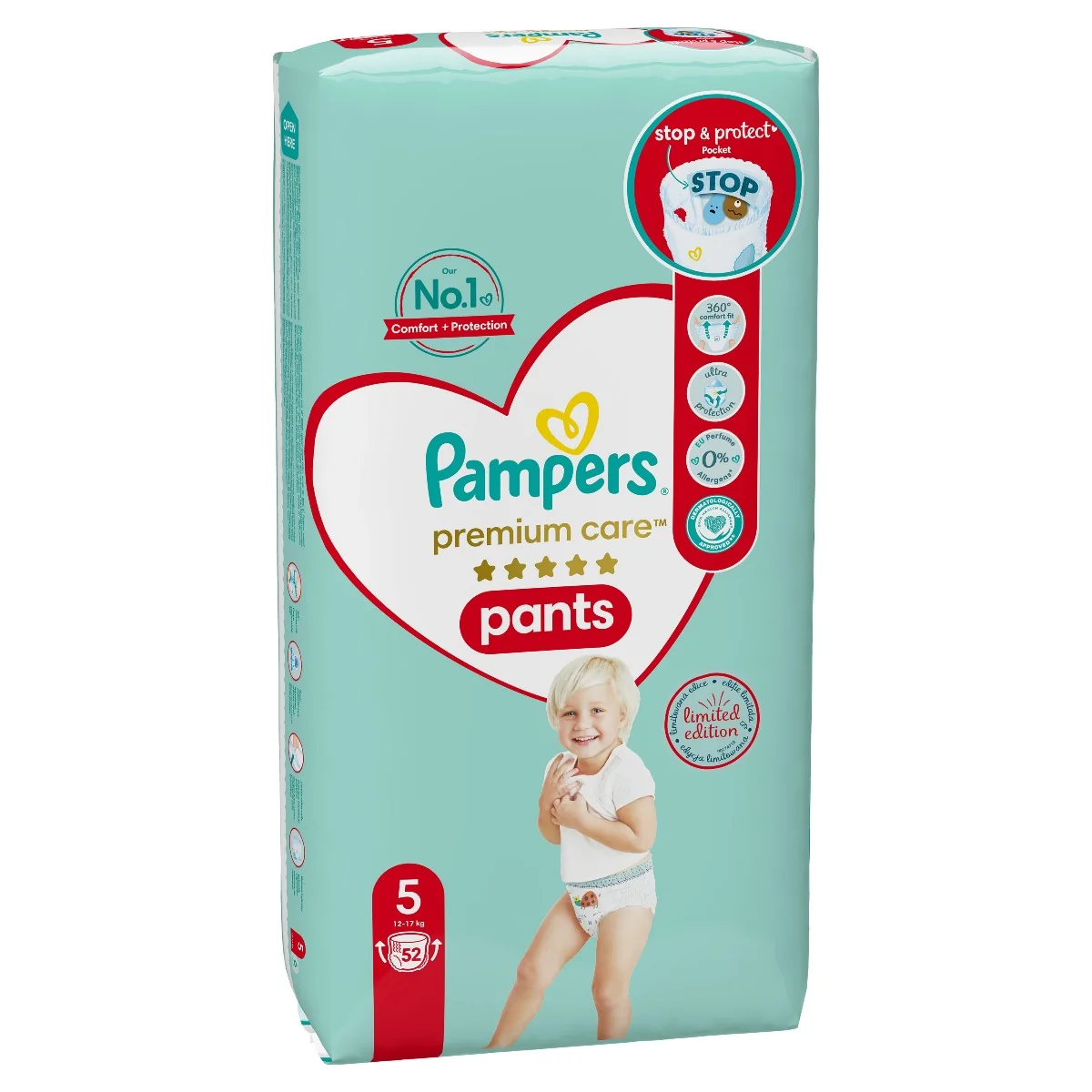 Pampers Premium Care Pants Junior, pieluszki jednorazowe, rozmiar 5, 12-17 kg, 52 szt.