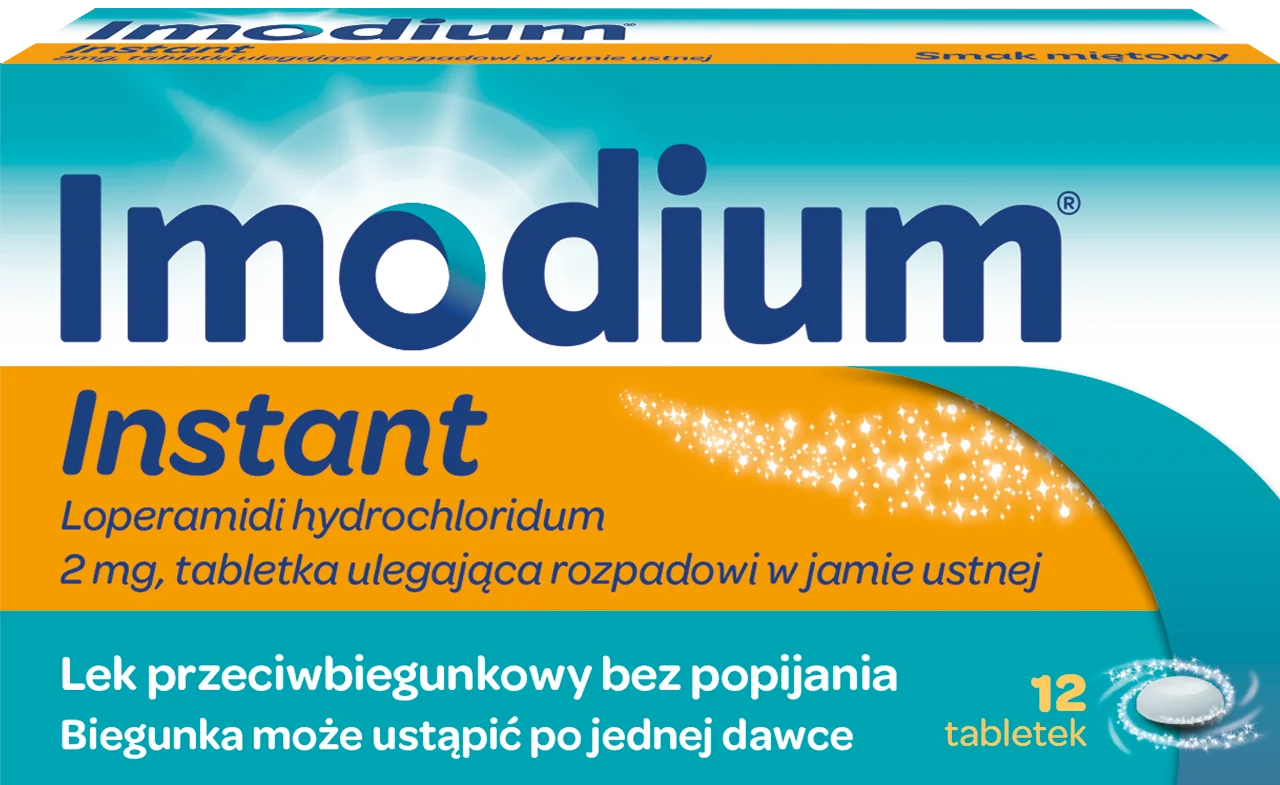 Imodium Instant - lek przeciwbiegunkowy o smaku miętowym, 12 tabletek