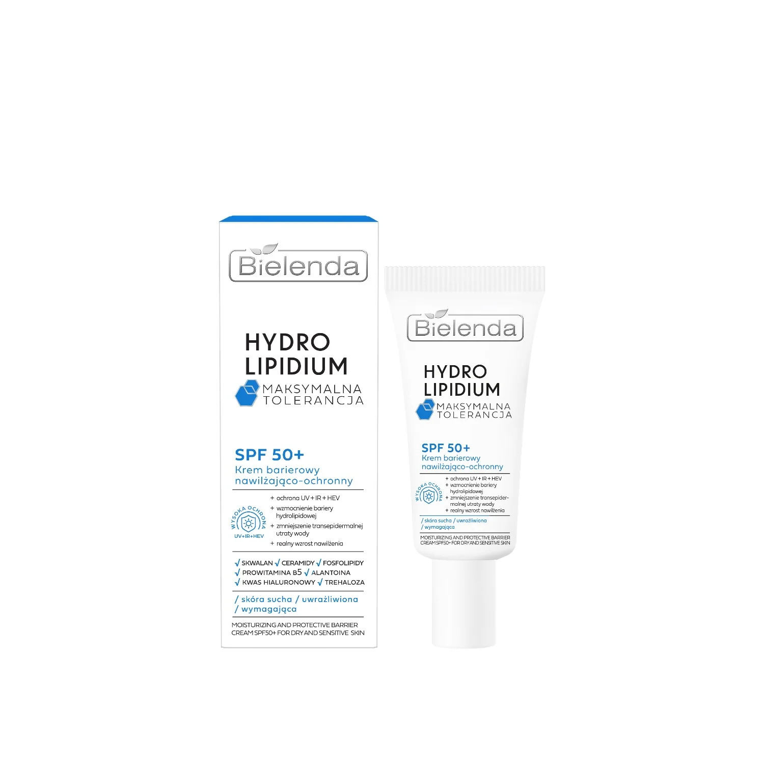 Bielenda Hydro Lipidium, krem barierowy nawilżająco-ochronny SPF50+, 30 ml