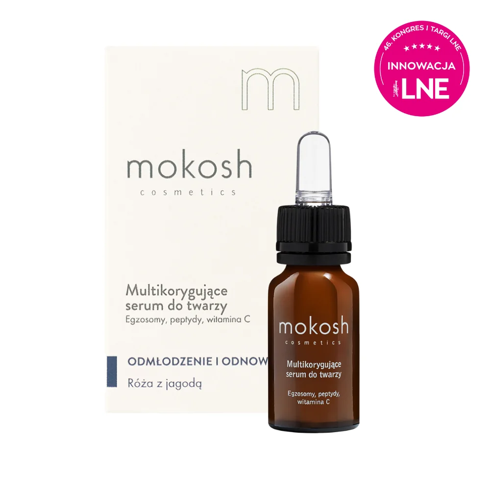 Mokosh, Multikorygujące serum do twarzy Egzosomy, peptydy, witamina C, 12 ml