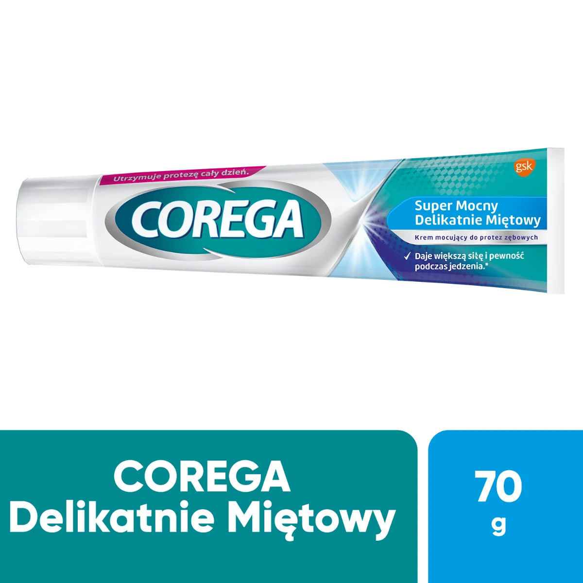 Corega Super Mocny Delikatnie Miętowy krem mocujący do protez zębowych, 70g