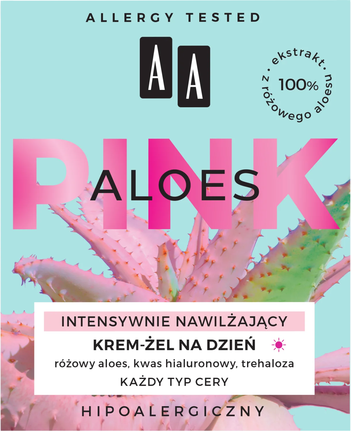 AA ALOES PINK, Intensywnie nawilżający żelowy krem na dzień, 30 ml