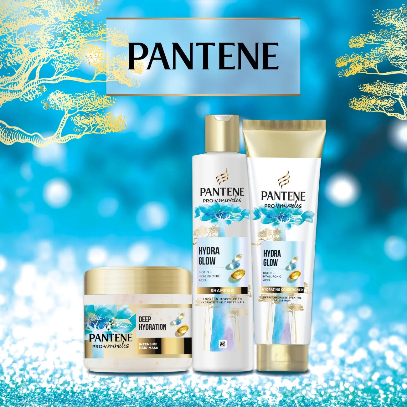 Pantene Pro-V Hydra Glow szampon, 300 ml + odżywka do włosów, 200 ml + maska do włosów, 160 ml 