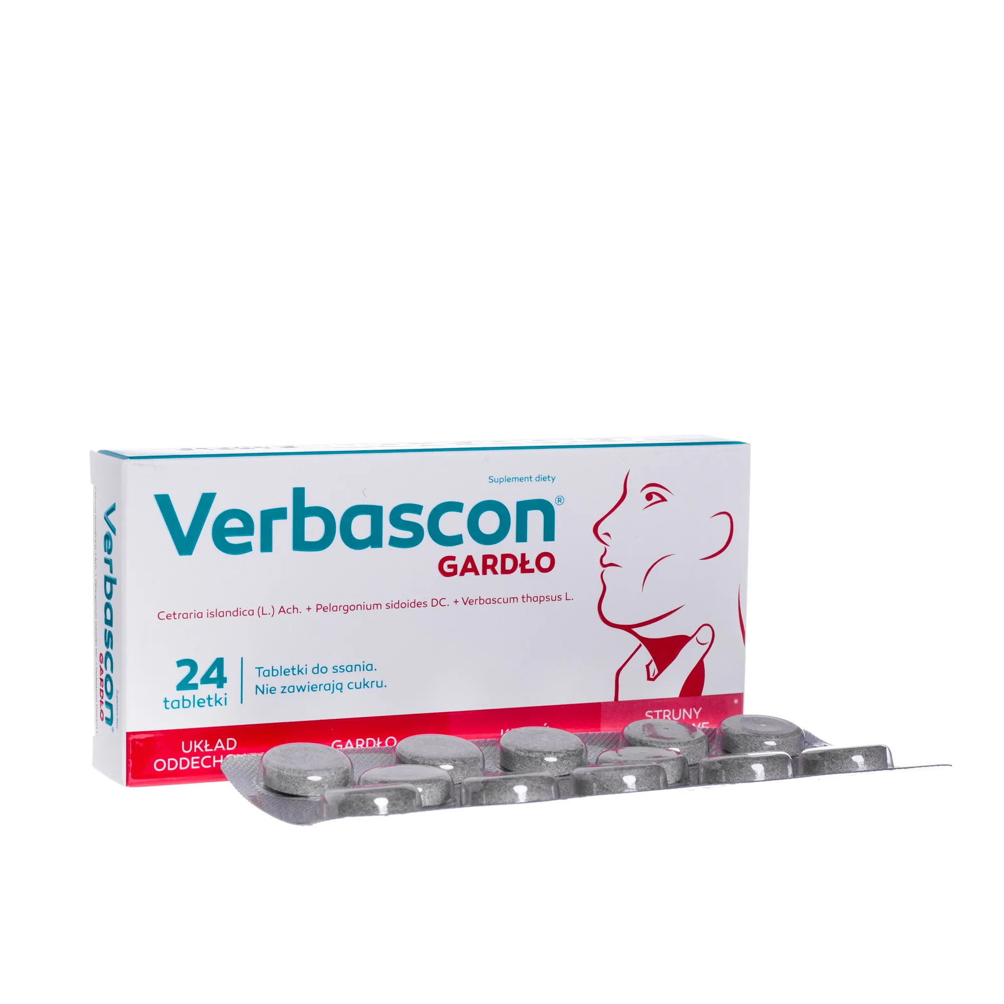 Verbascon Gardło, suplement diety, 24 tabletki do ssania 