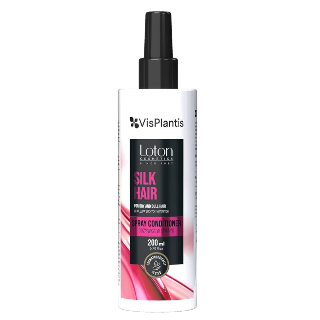 VisPlantis Loton Silk Hair, odżywka w sprayu do włosów suchych i matowych z jedwabiem, 200 ml