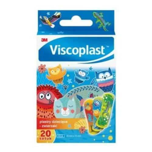 Viscoplast Plastry Zwierzaki, dekorowane plastry dla dzieci, 72 mm x 25 mm, 20 sztuk