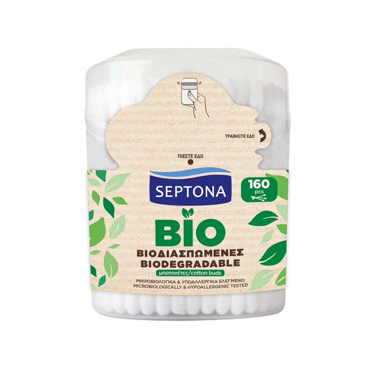 Septona Ecolife, Patyczki higieniczne biodegradowalne, 160 szt.