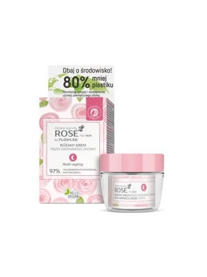 Floslek Rose For Skin różane ogrody, różany krem przeciwzmarszczkowy na noc, eco zestaw, 50 ml