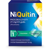 Niquitin przezroczysty, preparat pomagający rzucić palenie. Nicotinum 21 mg / 24 godz.