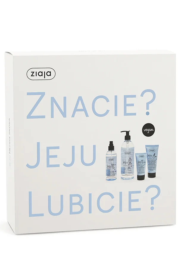 Ziaja Jeju Niebieska zestaw 2021: biały mus do twarzy na dzień + tonik + płyn micelarny + pasta przeciw zaskórnikom, 50 ml + 200 ml + 390 ml + 75 ml