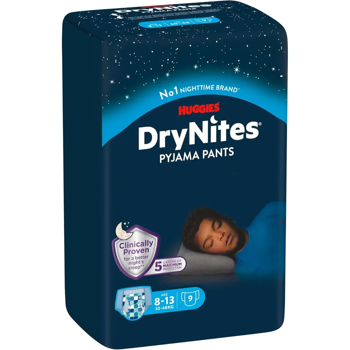 Huggies DryNites  Boys majtki na noc dla chłopców, 8 -13 lat, 30-48 kg, 9 sztuk