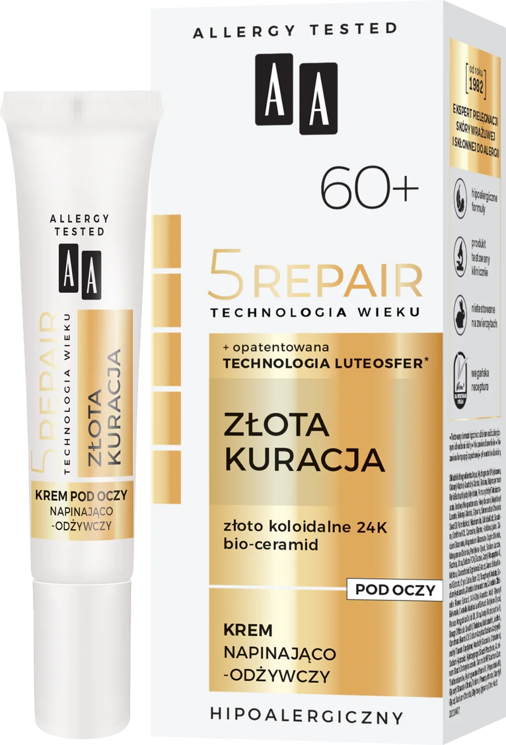 AA 5Repair Złota Kuracja napinająco-odżywczy krem pod oczy 60+, 15 ml