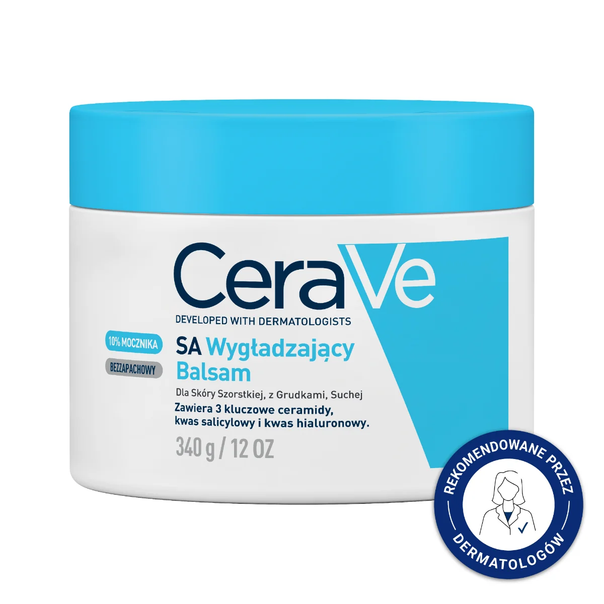 CeraVe, balsam wygładzający do twarzy i ciała, z ceramidami i mocznikiem, 340 g