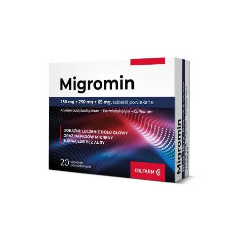 Migromin, 250 mg + 250 mg + 65 mg, 20 tabletek powlekanych