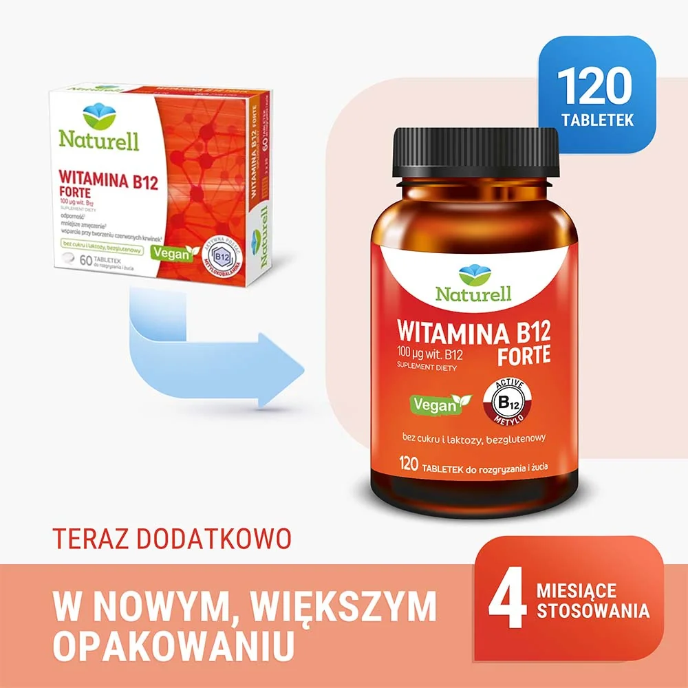 Naturell, Witamina B12 Forte, 120 tabletek do rozgryzania i żucia 