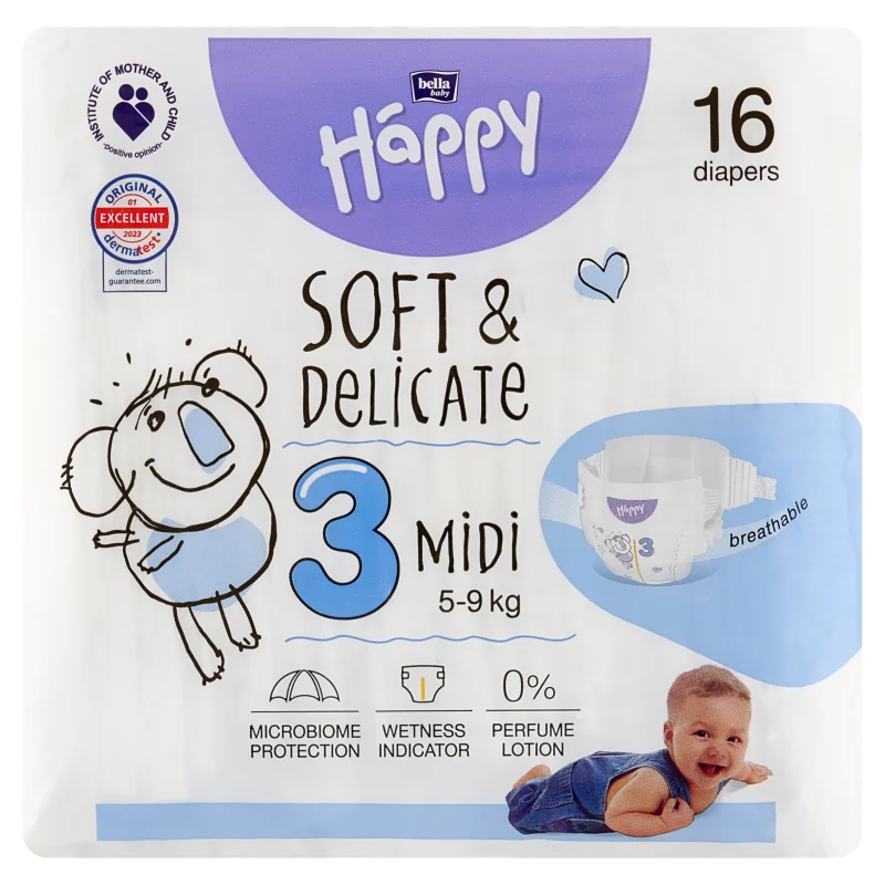 Bella Baby Happy Midi, pieluszki 5-9 kg, 16 szt.