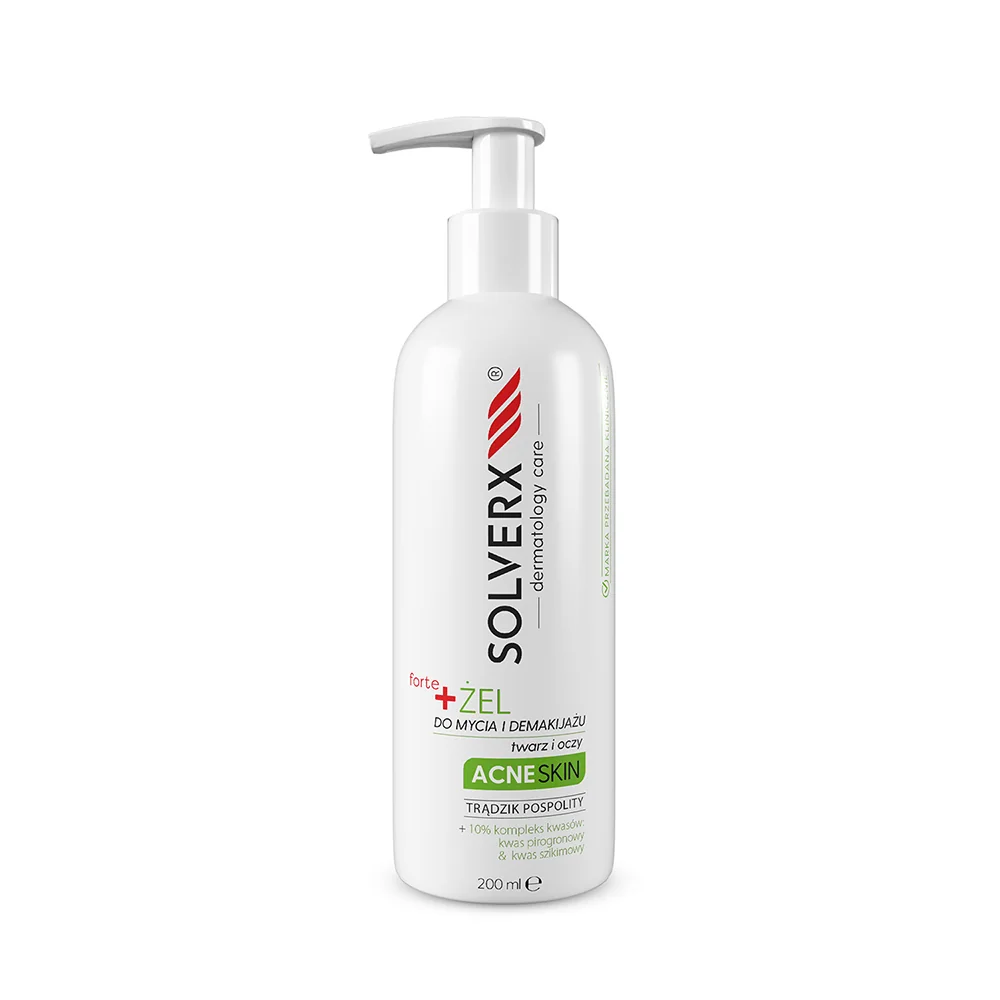 Solverx Acne Skin Forte, żel do mycia twarzy i demakijażu, 200 ml