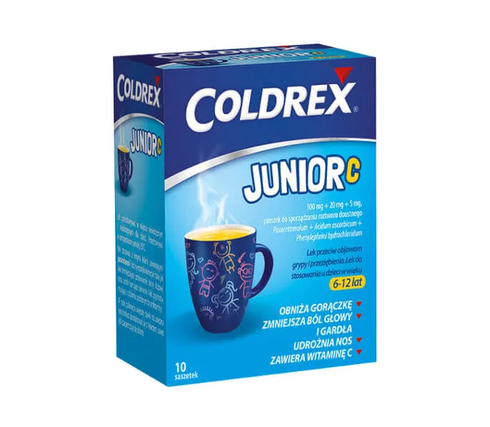 Coldrex Junior C, 300 mg + 5 mg + 20 mg, proszek do sporządzania roztworu doustnego, 10 saszetek