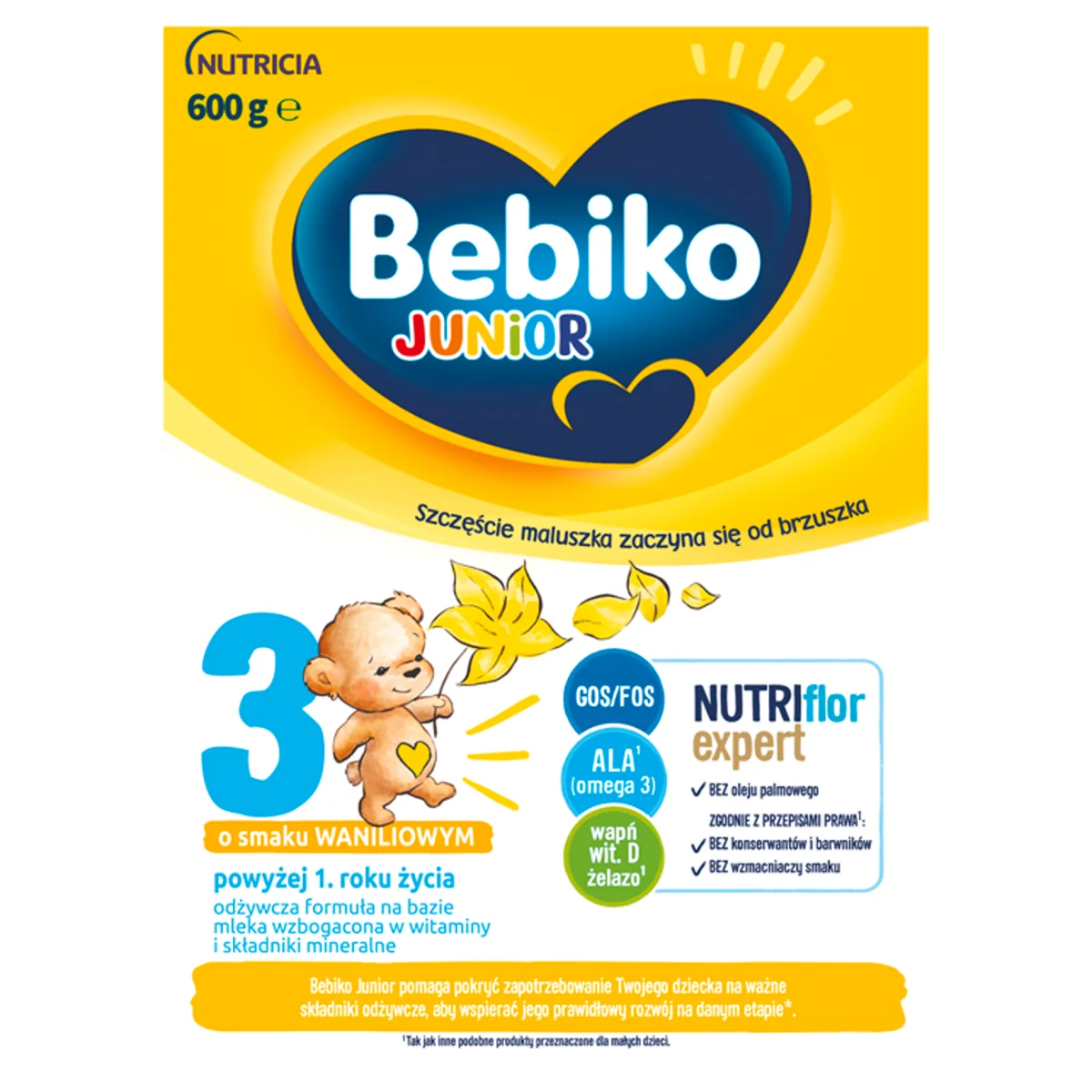 Bebiko Junior 3 Odżywcza formuła na bazie mleka dla dzieci powyżej 1. roku o smaku waniliowym, 600 g