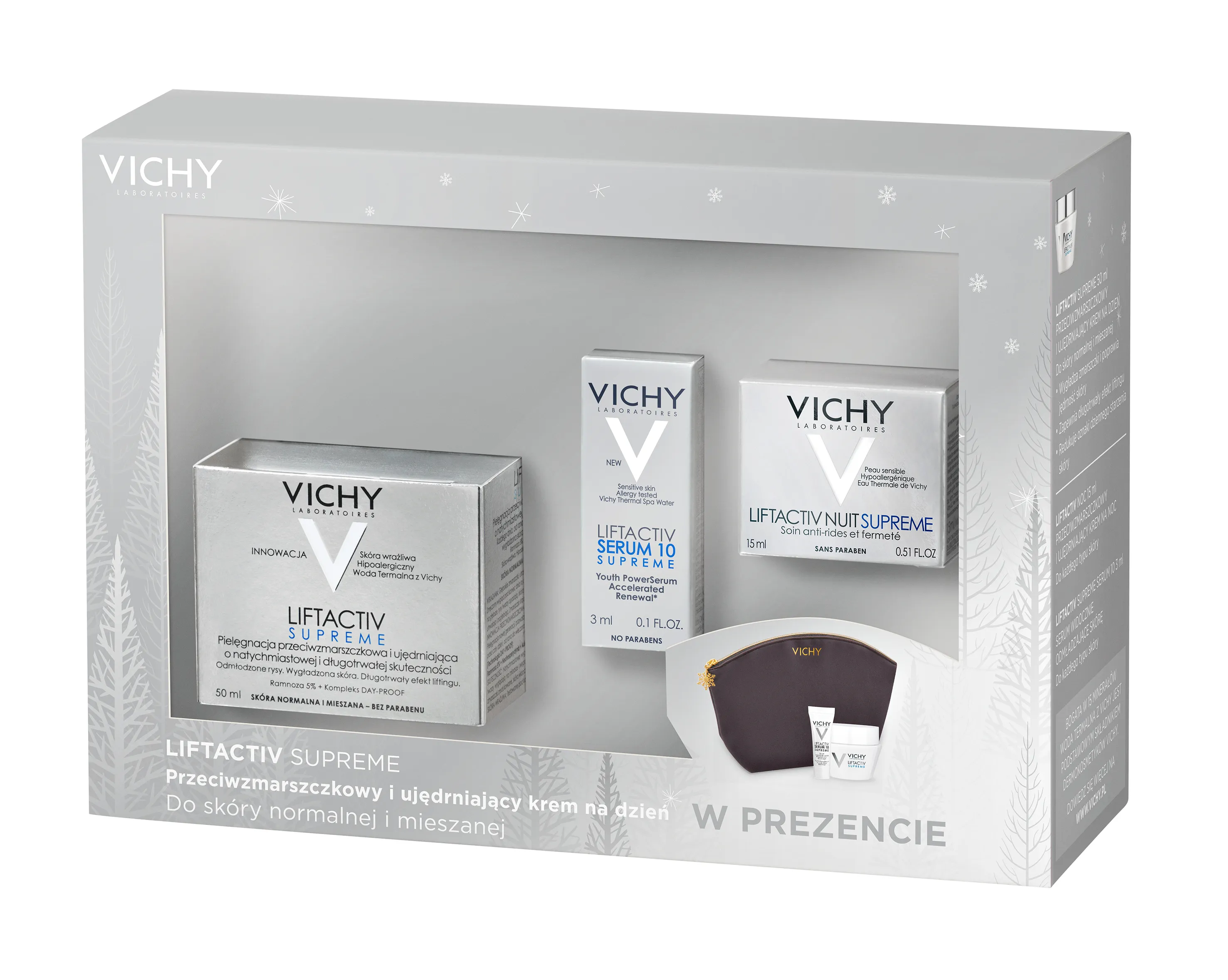 Vichy zestaw Liftactiv Supreme, krem, skóra normalna/mieszana, 50ml + krem na noc, 15ml + serum, 3ml + kosmetyczka