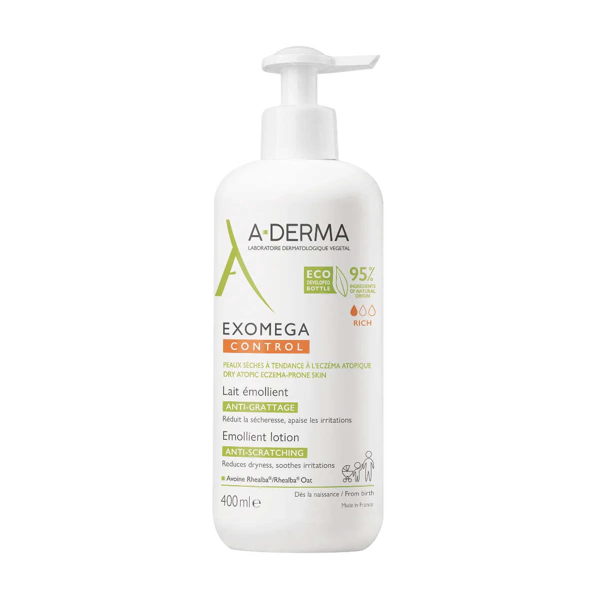 A-Derma Exomega Control, mleczko do ciała emolient przeciw drapaniu, 400 ml