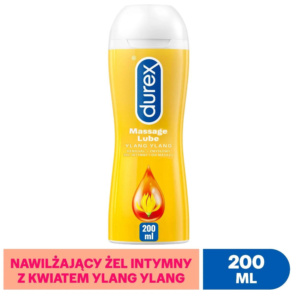 Durex Play 2w1, nawilżający żel intymny i do masażu z kwiatem Ylang Ylang, 200 ml