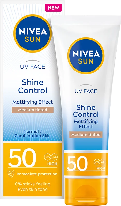 Nivea Sun UV Face Shine Control, matujący krem do twarzy wyrównujący koloryt z wysoką ochroną SPF 50, 50 ml