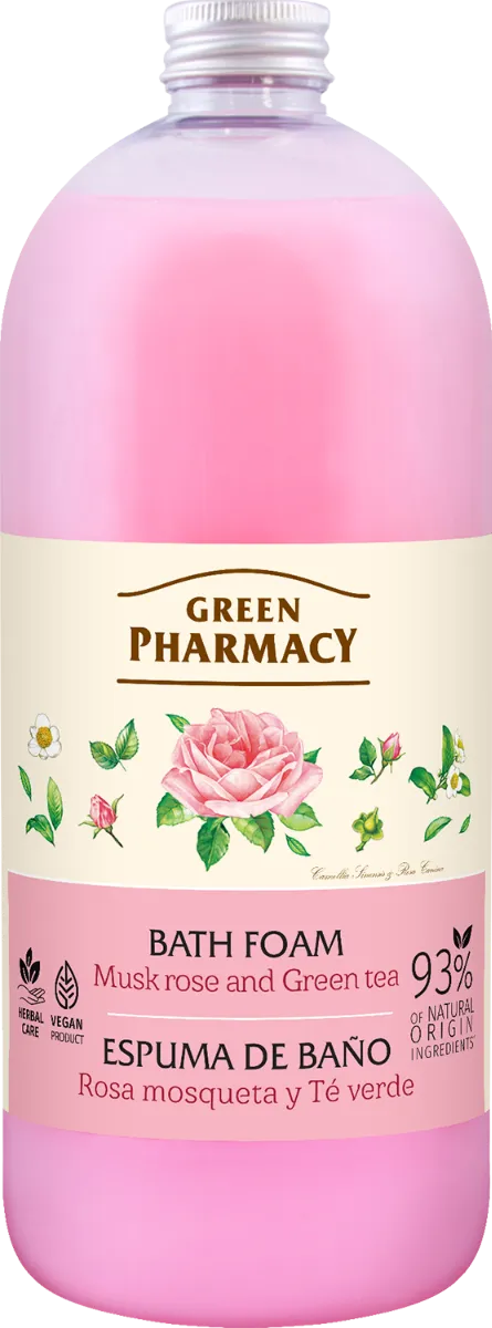 Green Pharmacy Kremowy płyn do kąpieli róża piżmowa i zielona herbata, 1000 ml