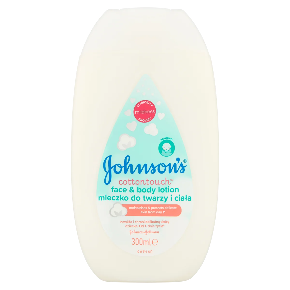 Johnson's Cotton Touch, mleczko do twarzy i ciała, 300 ml