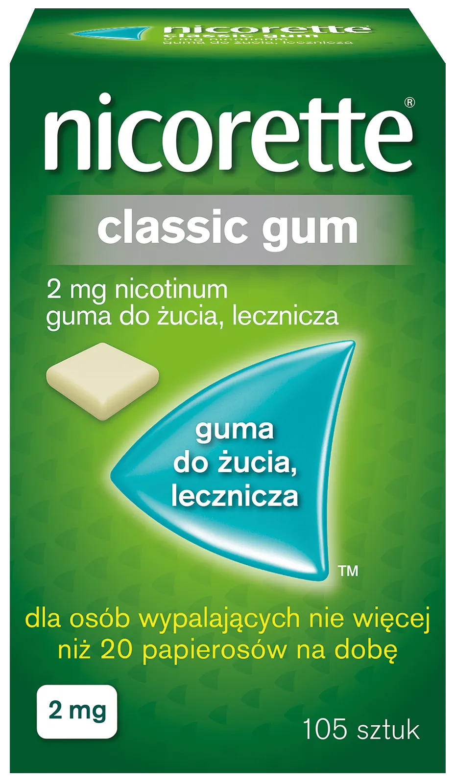 Nicorette Classic Gum, 2 mg, 105 gum do żucia