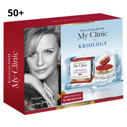 Krystyna Janda My Clinic 50+ Kriology, zestaw kosmetyków: krem na dzień dobry, krem na dobranoc + krem pod oczy, 50 ml + 50 ml + 15 ml