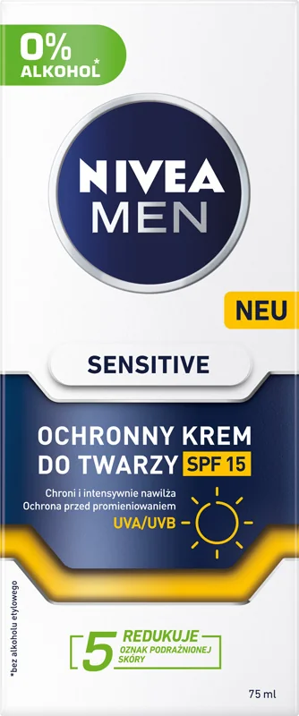 Nivea Men Sensitive, krem do twarzy ochronny SPF 15, 75 ml