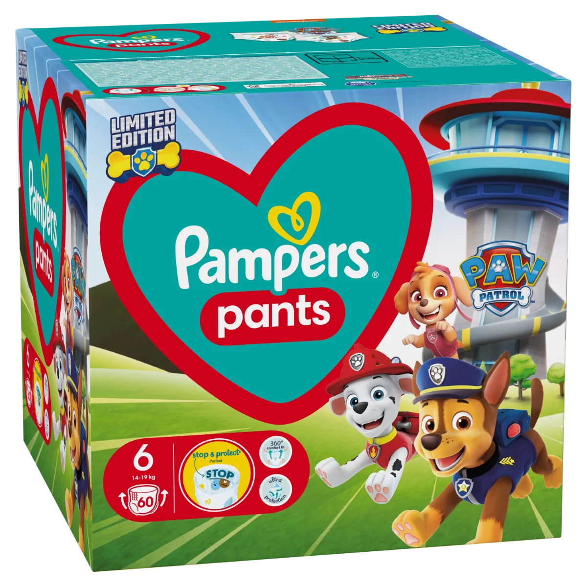 Pampers Pants Paw Patrol, pieluchomajtki Psi Patrol rozmiar 6 (15+ kg), 60 szt.