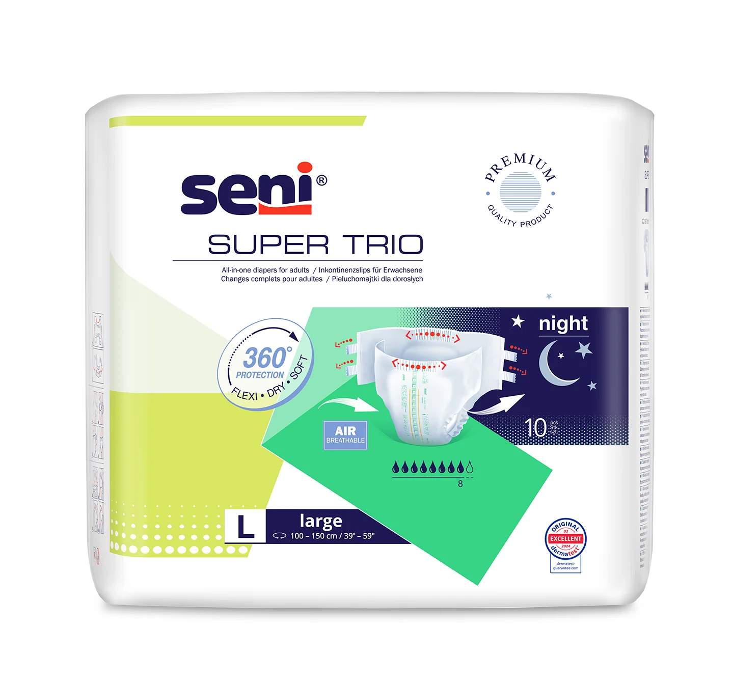 Seni Super Trio, pieluchomajtki L, 10 szt.