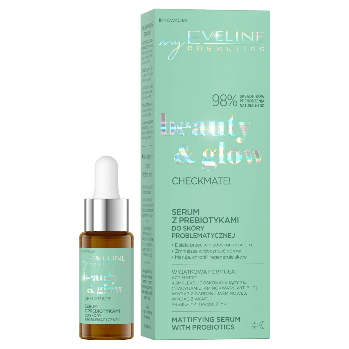 Eveline Cosmetics Beauty & Glow Checkmate!, serum z prebiotykami do skóry problematycznej, 18 ml