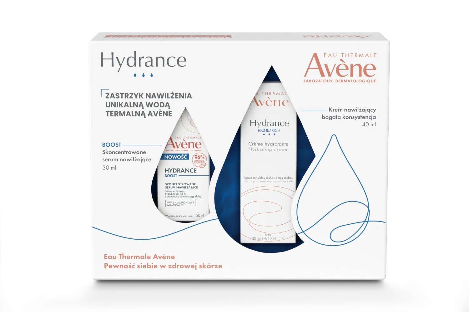 Eau Thermale Avene Hydrance Zastrzyk Nawilżenia krem nawilżający, 40 ml + serum nawilżające, 30 ml