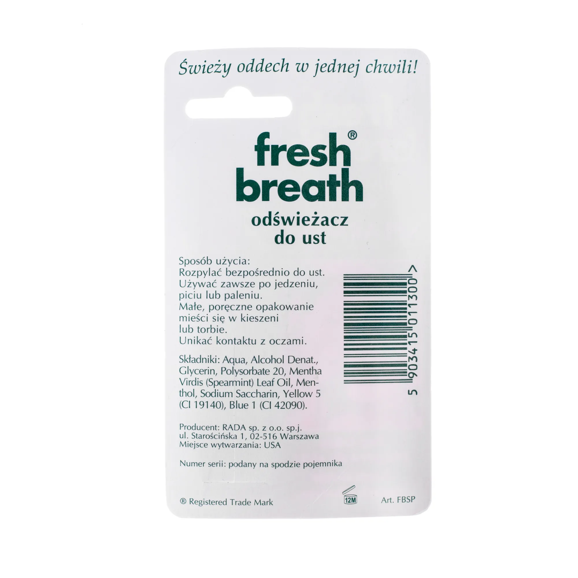Fresh Breath Spearmint, odświeżacz do ust, 10 ml 