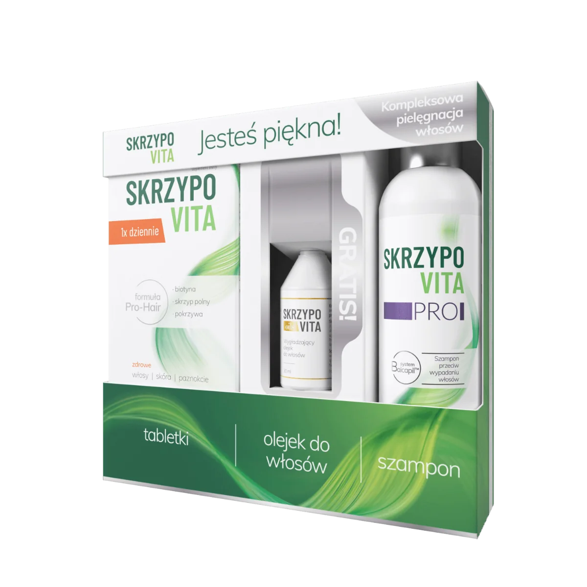 Skrzypovita Zestaw szampon, 200 ml + suplement diety, 42 tabletki + wygładzający olejek do włosów