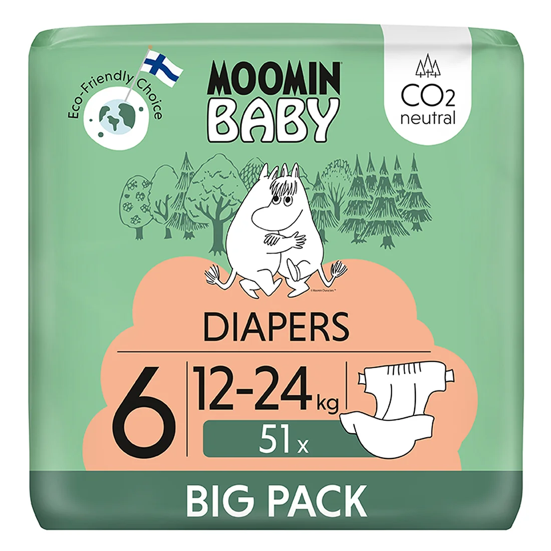 Moomin Baby, pieluszki ekologiczne 6, 12-24 kg, 51 szt.