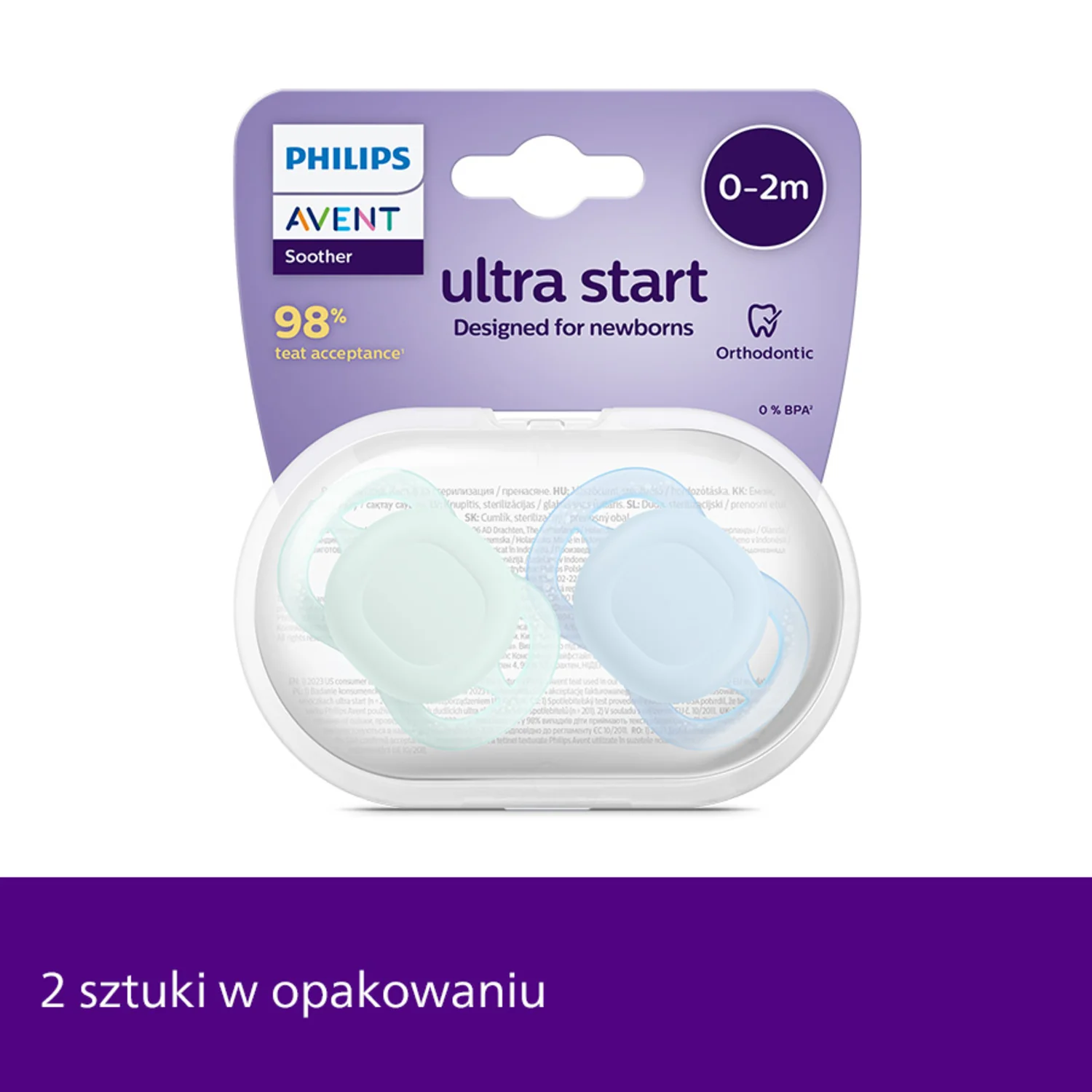 Philips Avent Ultra Start SCF075/02 smoczek ortodontyczny, 0-2 m, 2 szt.