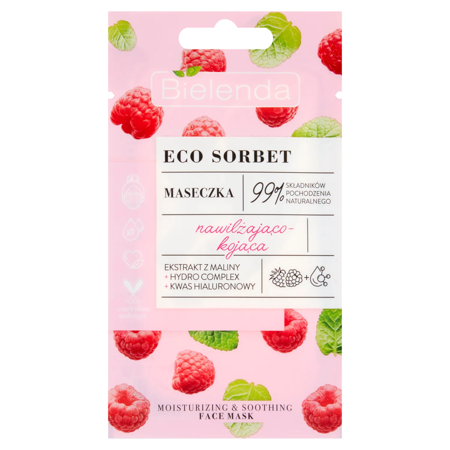 Bielenda Eco Sorbet Malina, Maseczka nawilżająco-kojąca, 8 g