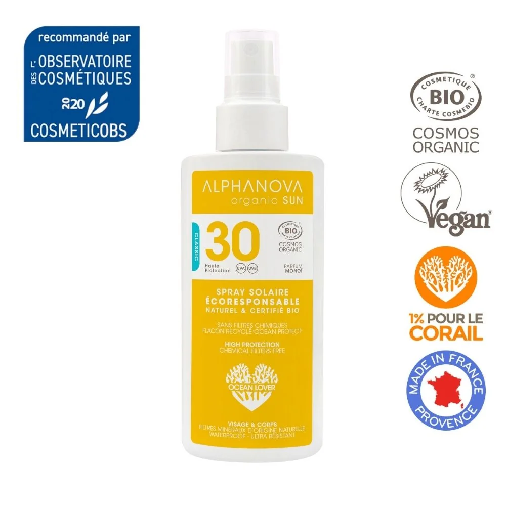 Alphanova Sun Bio, spray przeciwsłoneczny SPF 30, 125 g