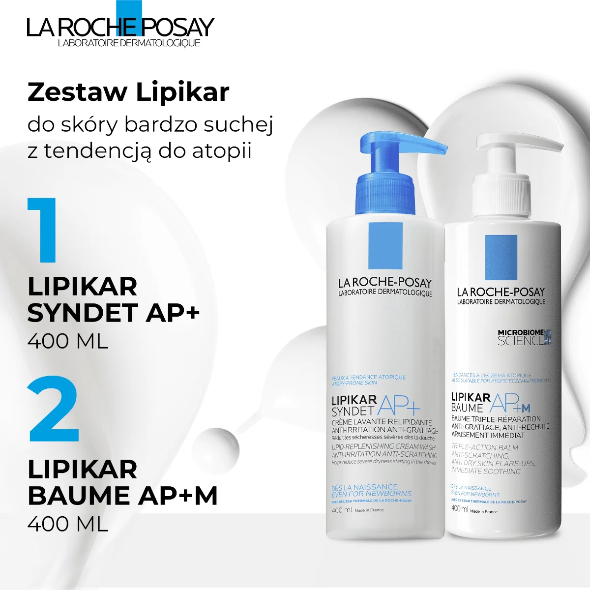 La Roche-Posay, Zestaw Lipikar Syndenet, 400 ml + Lipikar Baume AP+M, 400 ml 