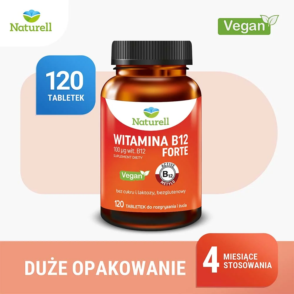 Naturell, Witamina B12 Forte, 120 tabletek do rozgryzania i żucia 