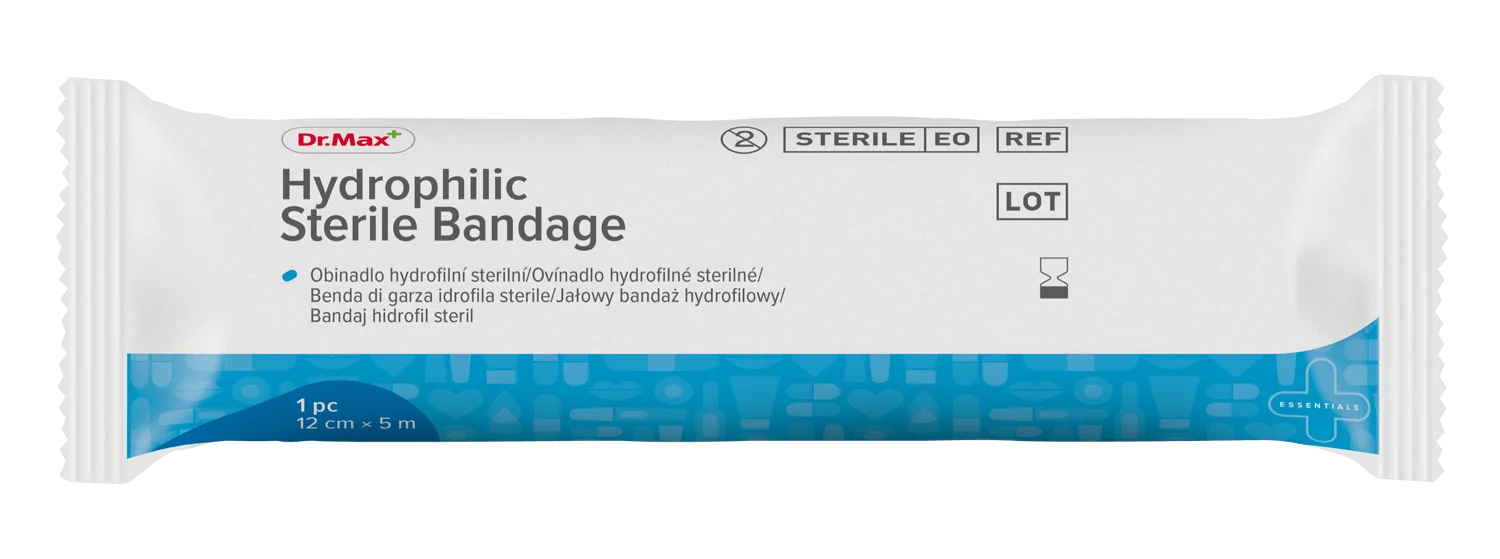 Hydrophylic sterile bandage Dr.Max, jałowy bandaż hydrofilowy 12 cm x 5 m, 1 sztuka