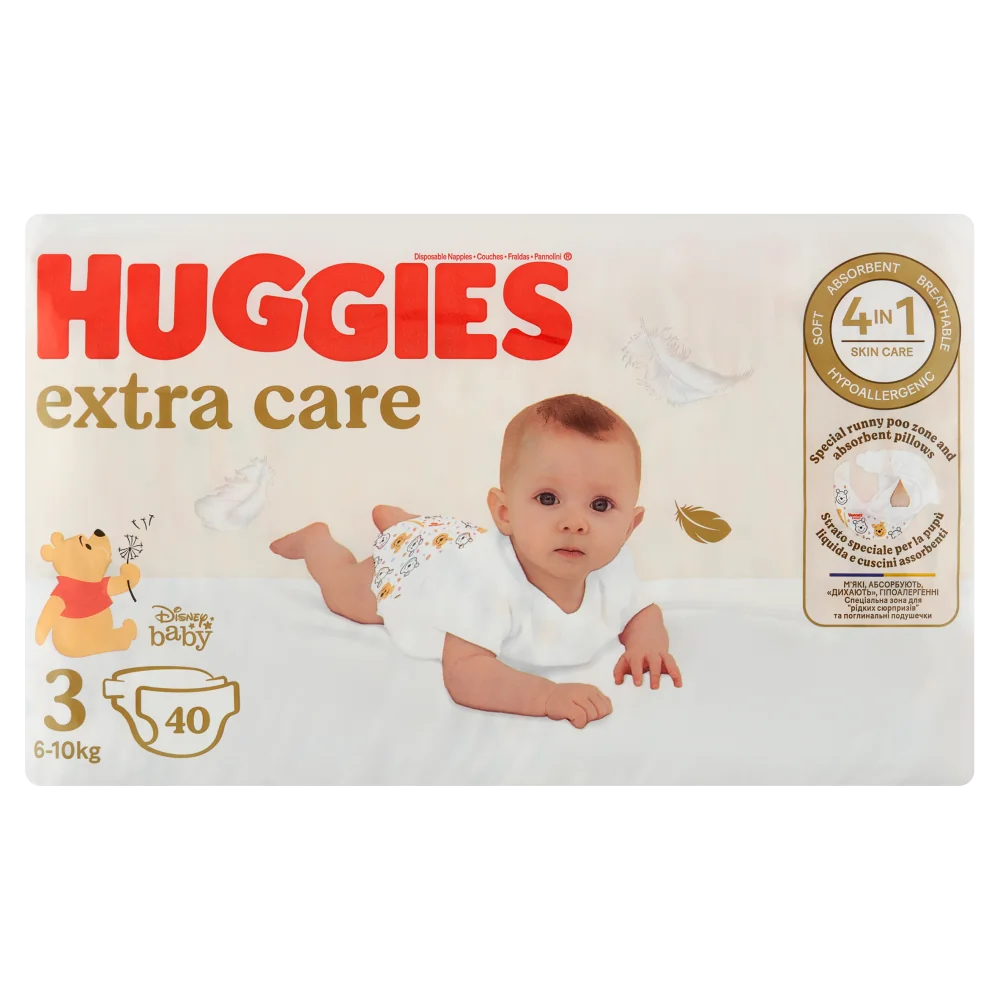 Huggies Extra Care Jumbo, pieluchy rozmiar 3 6-10 kg, 40 szt.